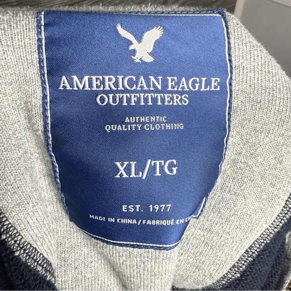 VTG AMERICAN EAGLE V NECK SWEATER MEN’S XL Y2K BLUE QUARTER ZIP - Picture 5 of 6